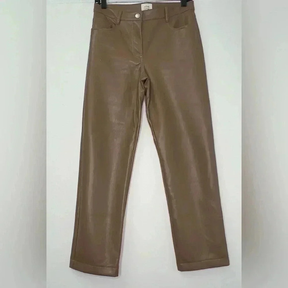 Aritzia Wilfred Viral The Melina Ankle Vegan Leather Pants Constant Camel Sz 4 - Picture 4 of 15
